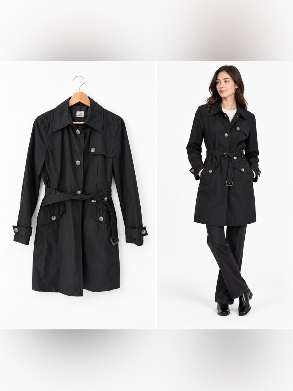 Lacoste Black Trench Coat - Size 42